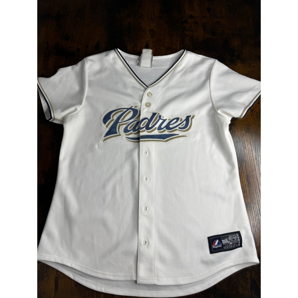 Majestic White Padres Short-Sleeve Button Baseball Jersey